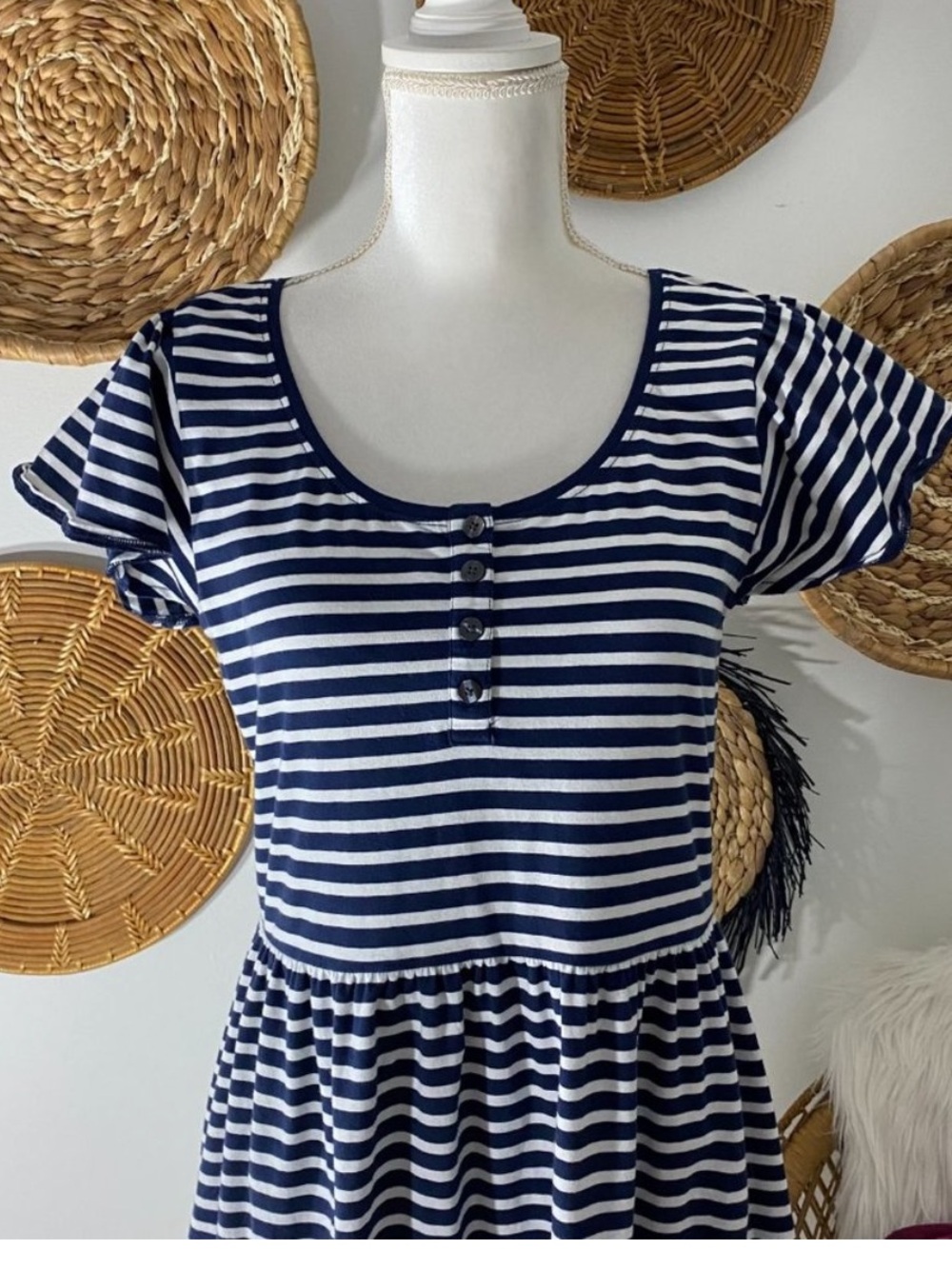 Draper James Navy and White Striped Scoop-Neck Midi Dress - Picture 6 of 11
